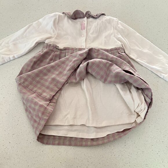 Vtg‎ Mexx Baby Dress Long Sleeve | Peter Pan Collar | Plaid Skirt | 6-9M Mauve - Picture 6 of 7